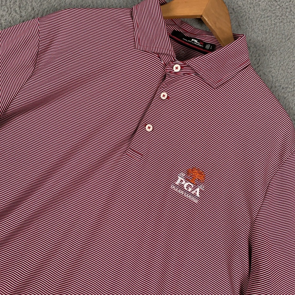 RLX Ralph Lauren PGA Ocean Course Golf‎ Polo Men's Large L Red Striped 2021